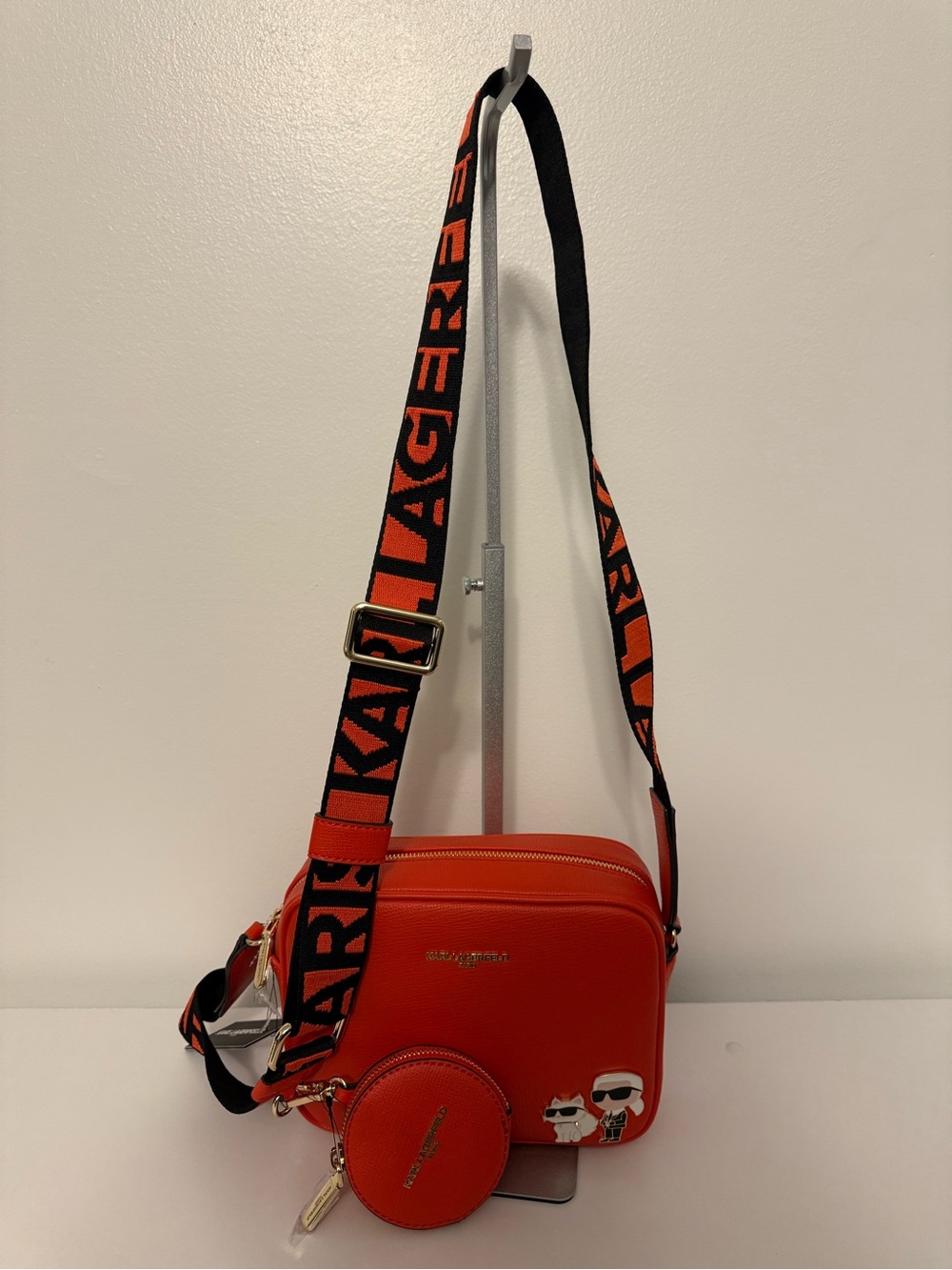 Karl Lagerfeld Orange Crossbody Bag with Logo Strap and Coin Pouch NWT